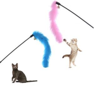 Turkey Feather Cat Teaser Toy with Bell
